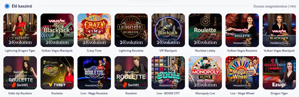 Vulkan Vegas, online kaszinó, élő casino játékok