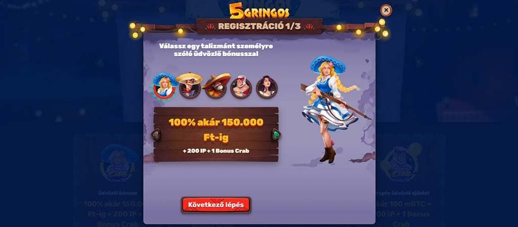 5Gringos Kaszinó, üdvözlő bónusz, regisztráció