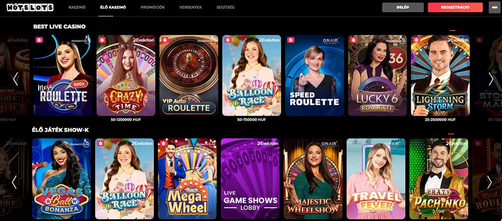 HotSlots Casino, élő kaszinó játékok, live casino.