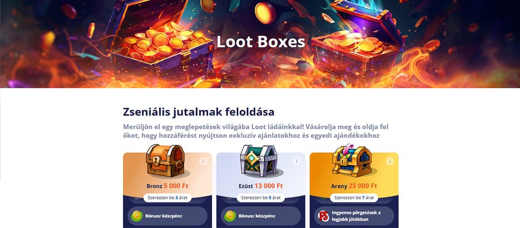 Vulkan Vegas kaszinó, loot boxok, nyeremények, bónusz ládák