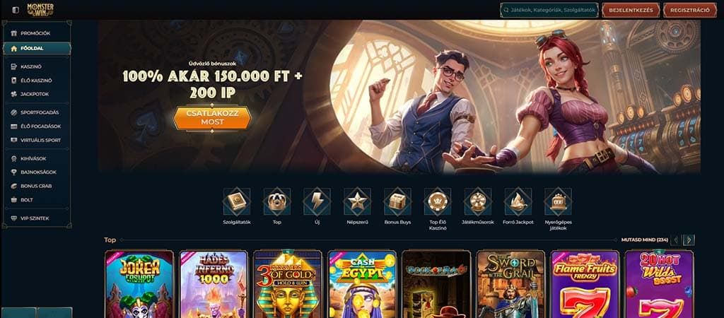 Monster Win kaszinó, online kaszinó, weboldal